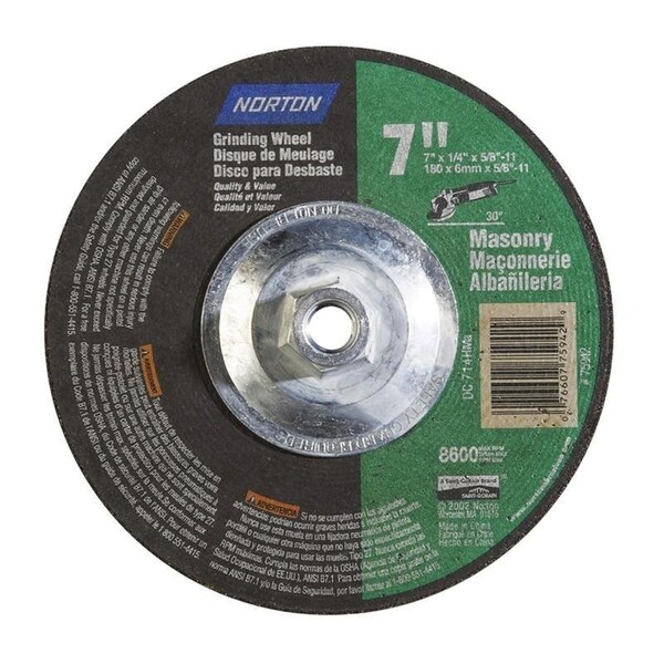 Norton Co Depressed Center Wheels Type 27 Masonry - Silicon Carbide, Size: 7 x 1/4 x 5/8-11, RPM: 8600 076607-75942 - main